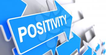 Positivity - Blue Cursor with a Text Indicates the Direction of Movement. Positivity, Text on the Blue Pointer. 3D Render.