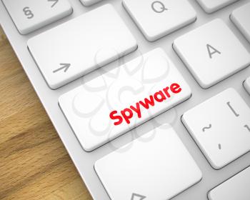 Business Concept: Spyware on the Computer Keyboard Background. White Keyboard Keypad Showing the Message Spyware. Message on Keyboard White Key. 3D Illustration.