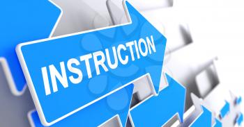 Instruction, Message on the Blue Cursor. Instruction - Blue Pointer with a Text Indicates the Direction of Movement. 3D Render.