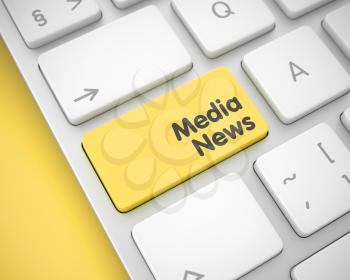 Media News Written on the Yellow Keypad of Aluminum Keyboard. Modern Computer Keyboard Button Showing the InscriptionMedia News. Message on Keyboard Yellow Keypad. 3D Illustration.