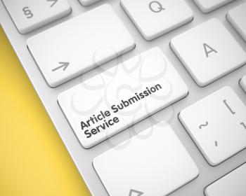 Article Submission Service Key on the Keyboard Keys. with Yellow Background. Close View View on Laptop Keyboard - Article Submission Service White Button. 3D Render.
