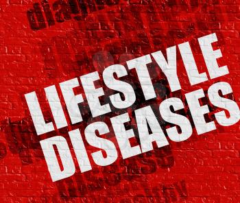 Health concept: Lifestyle Diseases - on the Brickwall with Word Cloud Around . Red Wall with Lifestyle Diseases on the it . 