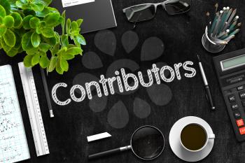 Contributors Concept on Black Chalkboard. 3d Rendering. 