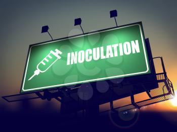 Inoculation - Green Billboard on the Rising Sun Background.