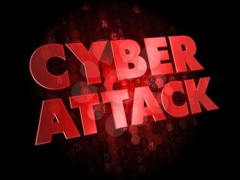 Cyber Attack - Red Color Text on Dark Digital Background.