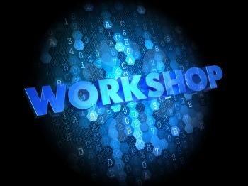 Workshop - Text in Blue Color on Dark Digital Background.