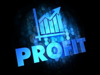 Profit Concept - Blue Color Text on Dark Digital Background.