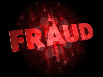 Fraud - Red Color Text on Dark Digital Background.