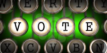 Vote on Old Typewriter's Keys on Green Background.