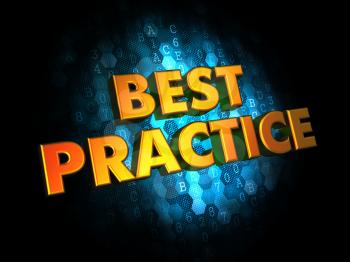 Best Practice - Golden Color Text on Dark Blue Digital Background.