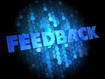 Feedback - Blue Color Text on Dark Digital Background.