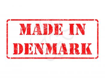 Made in Denmark - inscription on Red Rubber Stamp Isolated on White.
