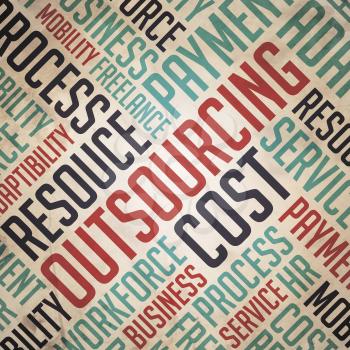 Outsourcing.  Red-Blue Wordcloud on Retro Background.