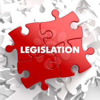 Legislation on Red Puzzle on White Background.