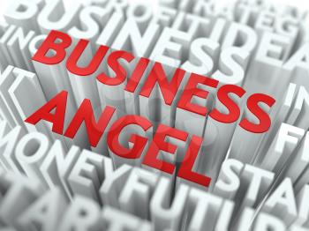 Business Angel- Red Word on White Wordcloud Concept.