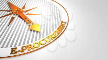 E-Procurement - Golden Compass Needle on a White Background.