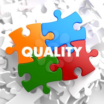 Quality on Multicolor Puzzle on White Background.