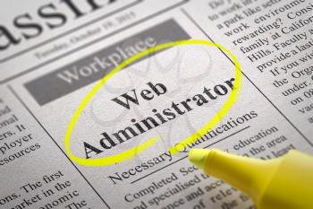 Web Administrator Vacancy in Newspaper. Job Search Concept.