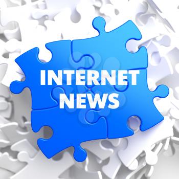 Internet News on Blue Puzzle on White Background.