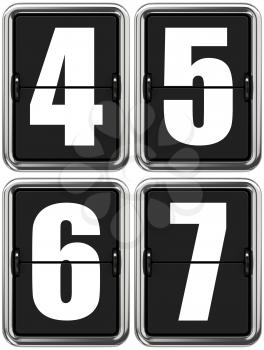 Digits 4567. Set of Digits on Mechanical Scoreboard.