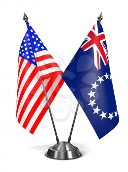 USA and Cook Islands - Miniature Flags Isolated on White Background.