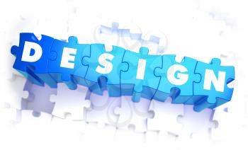 Design - Word in Blue Color on Volume  Puzzle. 3D Illustration.