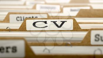 CV Concept. Word on Folder Register of Card Index. Selective Focus.