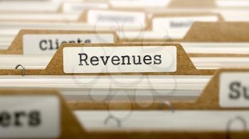 Revenues Concept. Word on Folder Register of Card Index. Selective Focus.