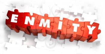 Enmity - White Word on Red Puzzles. 3D Render.