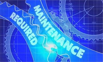 Maintenance Required on the Mechanism of Cogwheels. Technical Blueprint illustration with Glow Effect. 3D Render.