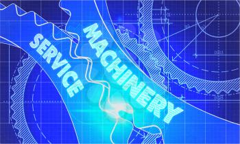 Machinery Service on the Mechanism of Gears. Blueprint Style. Technical Design. 3d illustration, Lens Flare.