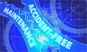 Accident-Free Maintenance on the Mechanism of Cogwheels. Technical Blueprint illustration with Glow Effect. 3D Render.