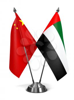 China, United Arab Emirates - Miniature Flags Isolated on White Background.