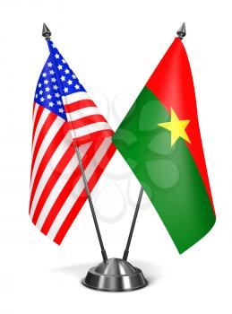 USA and Burkina Faso - Miniature Flags Isolated on White Background.