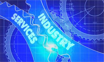 Industry Services on the Mechanism of Cogwheels. Technical Blueprint illustration with Glow Effect. 3D Render.