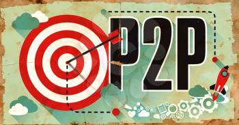 P2P - Peer to Pee- Concept. Poster on Old Paper in Flat Design with Long Shadows.