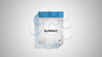 Blue weekly calendar on a white wall, showing Sunday. Digital illustration.