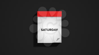 Red weekly calendar on a dark gray wall, showing Saturday. Digital illustration.