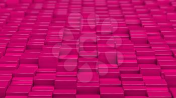 Grid of pink cubes in a randomized pattern. Wide shot. 3D computer generated background image.