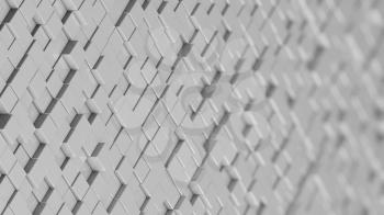 Grid of white cubes in a randomized pattern. Wide shot. 3D computer generated background image.