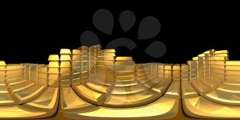 HDRI map of gold bars on a black background. 3d illustration