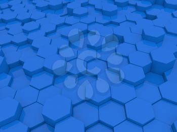 Abstract blue background of hexagons. 3d rendering illustration.