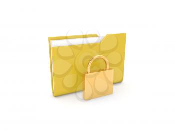 File folder and lock on a white background. 3d render illustration.