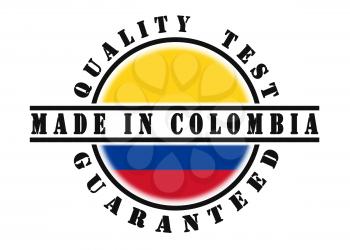 Quality test guaranteed stamp with a national flag inside, Colombia