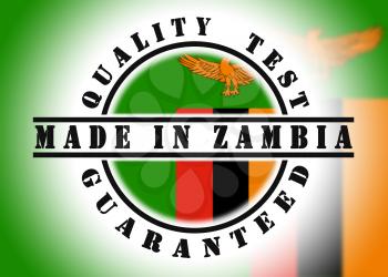 Quality test guaranteed stamp with a national flag inside, Zambia