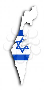 Israel map with the flag inside, isolated