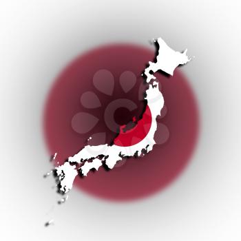 Japan map with the flag inside, isolated