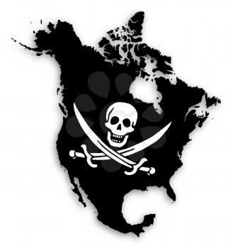 Map of North America filled with a pirate flag, isolated