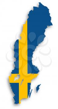 Map of Sweden filled with flag, isolated