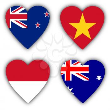 Flags in the shape of a heart, 4 different countries